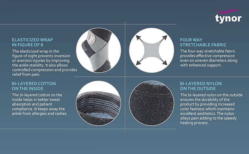 Tynor Ankle Binder, Grey, 1 Unit FitMax