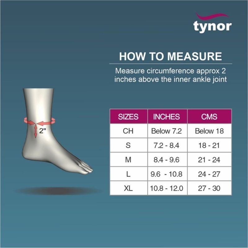 Tynor Ankle Brace sizing chart