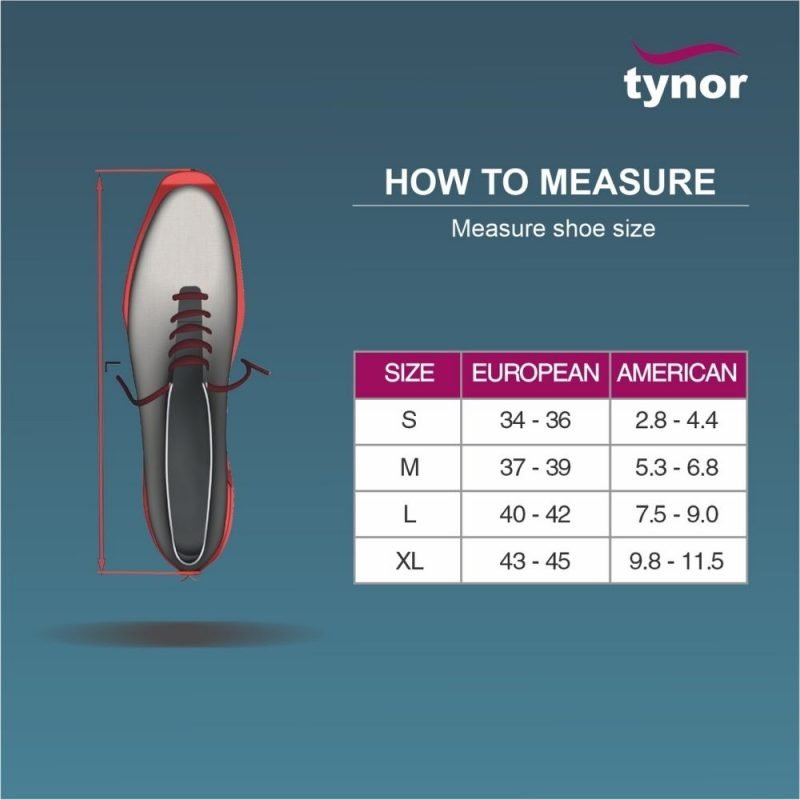 Tynor Cast Shoe Rocker Sole sizing chart