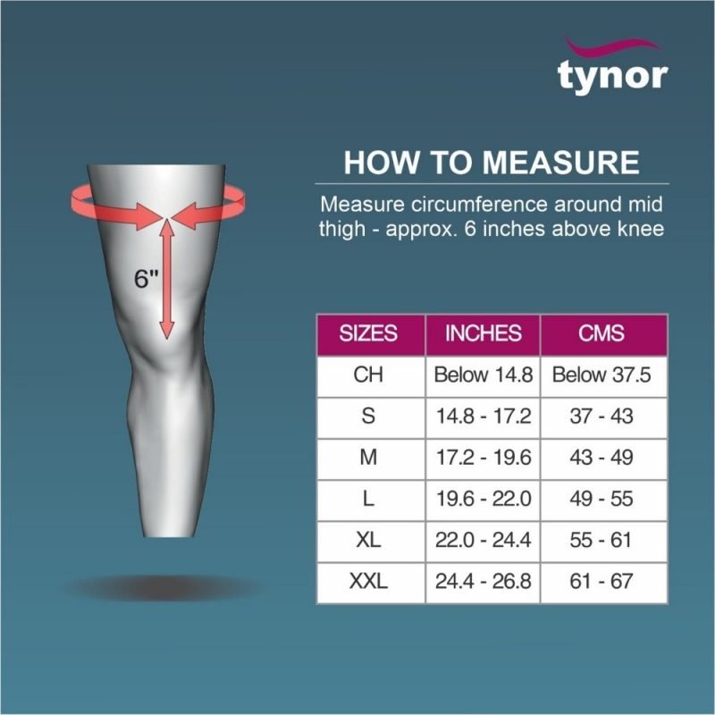 Tynor Knee Wrap Hinged (Neoprene) sizing chart