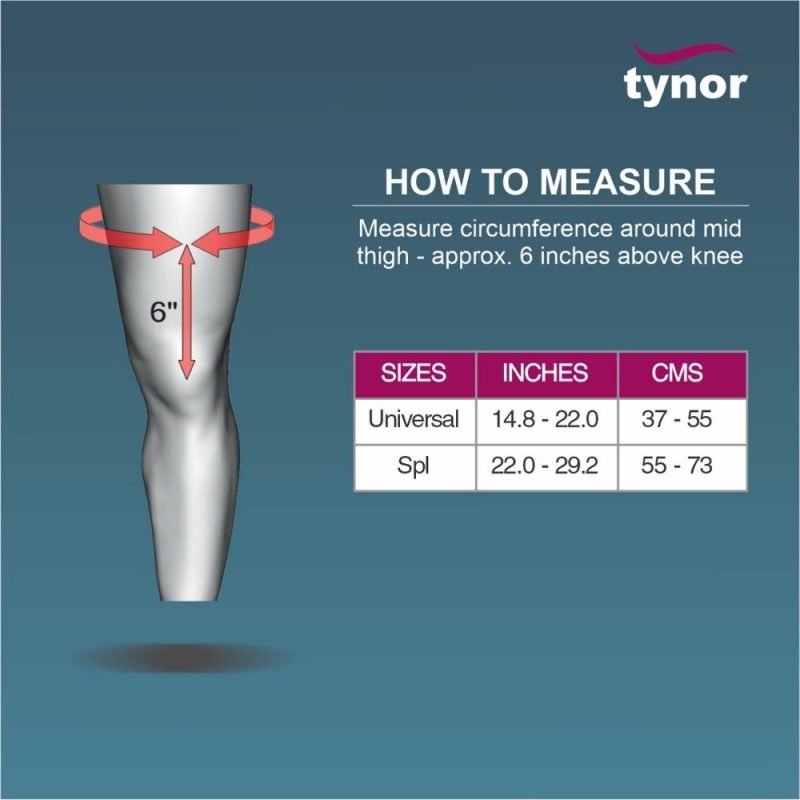 Tynor Knee Wrap (Neoprene) sizing chart