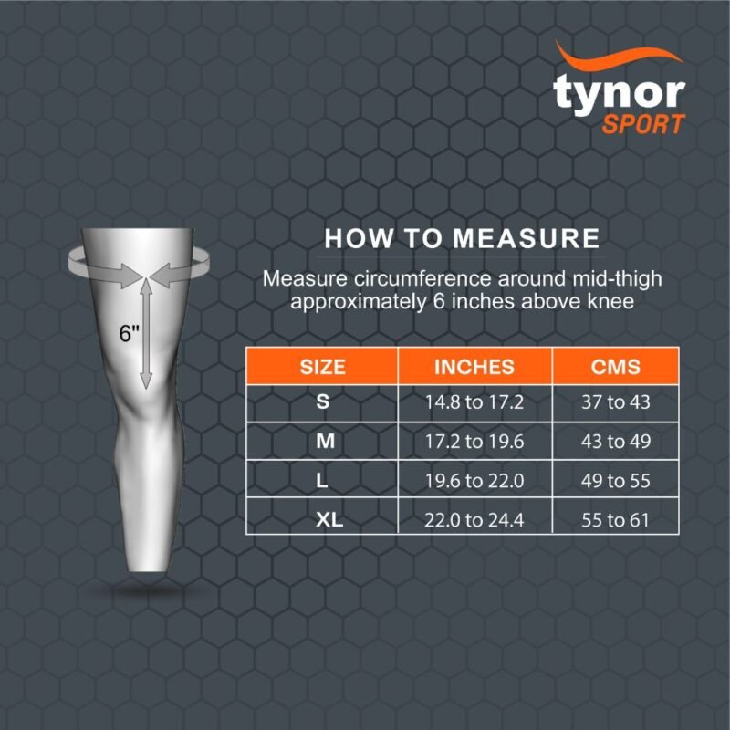 Tynor Knee Cap Air, Black & Orange size chart