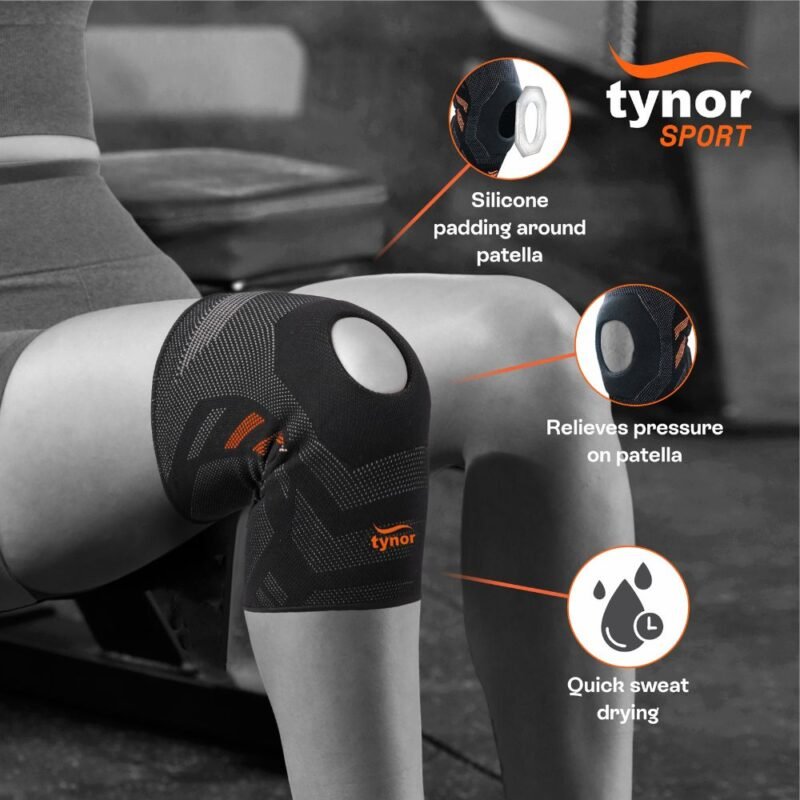 Tynor Knee Cap Air Open Patella, Black & Orange, 1 Unit FitMax