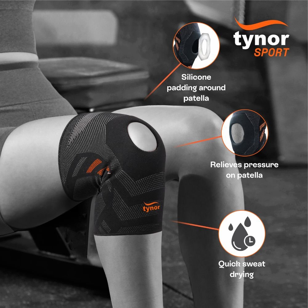 Tynor Knee Cap Air Open Patella, Black & Orange, 1 Unit FitMax